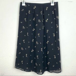Josephine Chaus Black Mid Length Floral Skirt Sz 6